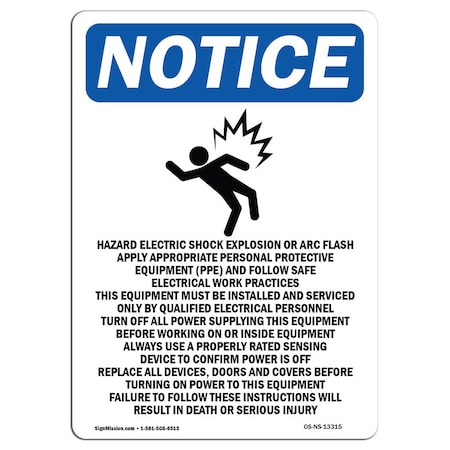 Signmission Safety Sign, OSHA Notice, 7" Height, Hazard Electric Shock Sign With Symbol, Portrait OS-NS-D-57-V-13315